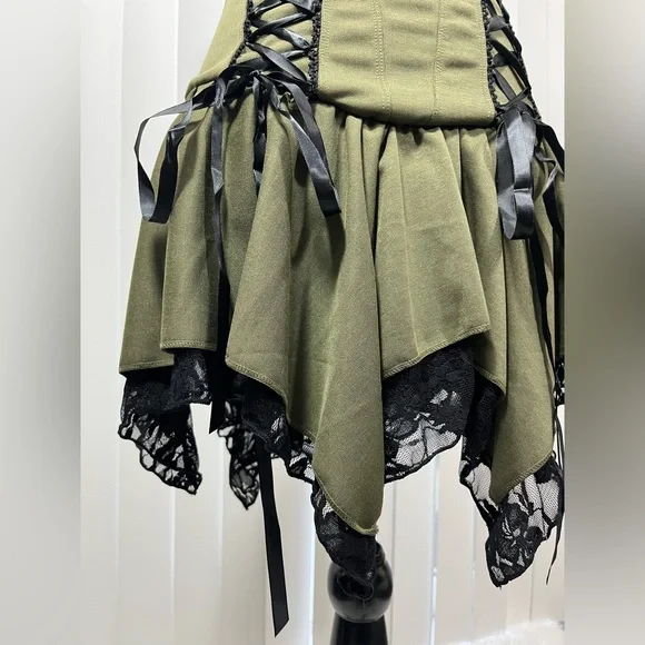 💔SOLD💔CURRENT MOOD Lost Tales Corset Mini Dress Handkerchief Hem Lace Trim - Picture 5 of 14